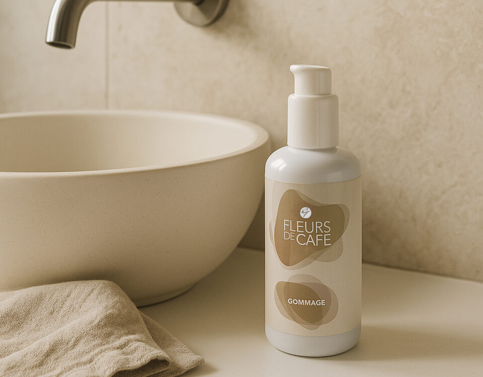 Exfoliant naturel au café Fleurs de Café, gommage doux aux huiles de chanvre, noisette et karité